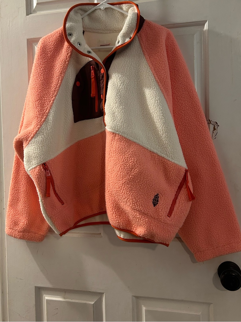 Kids' Coral and Cream Sherpa Fleece Jacket